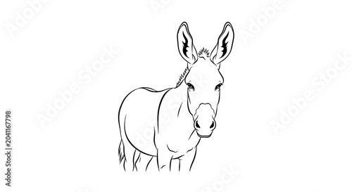 Canvastavla A black and white line art sketch depicts a donkey with long ears on a white background
