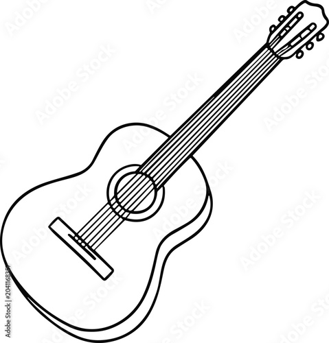Cuadro en lienzo Acoustic Guitar Illustration, Musical Instrument, Black and White Outline Art