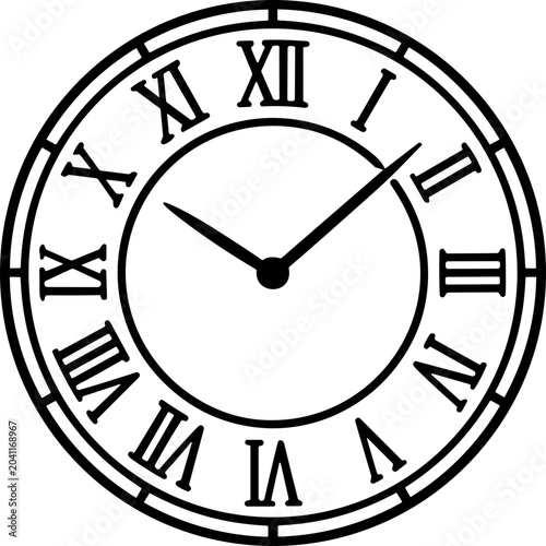 Картината върху платно Classic Roman numeral clock face, black and white, simple design, timekeeping sy