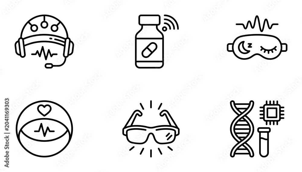 Fototapeta premium 6 Medical icons, health symbols, outline styles, UI design