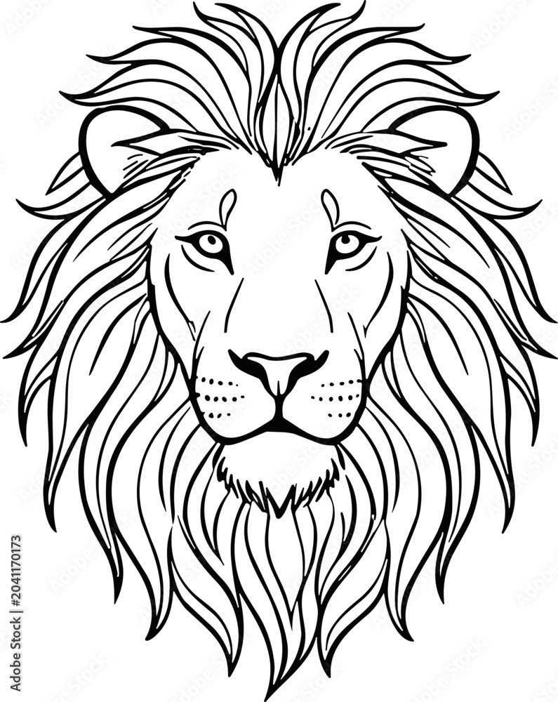 Obraz premium Majestic Lion Head Illustration - Bold Outline Drawing of a Powerful King of the Jungle
