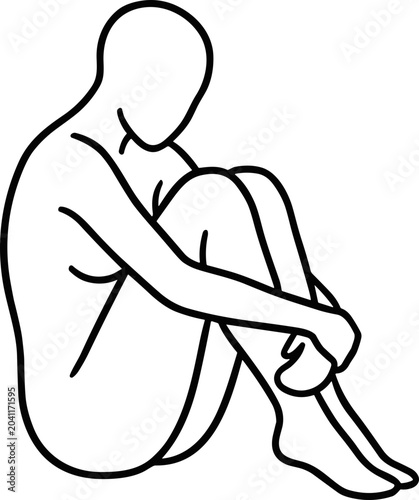 Tableau sur toile Minimalist line art silhouette of a person curled up, conveying introspection and solitude