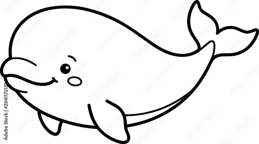 Obraz premium Cute cartoon dolphin illustration, black and white line art, simple and adorable marine animal