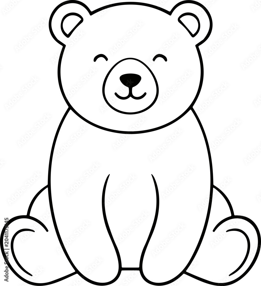Fototapeta premium Cute cartoon polar bear, simple line drawing, isolated on white background