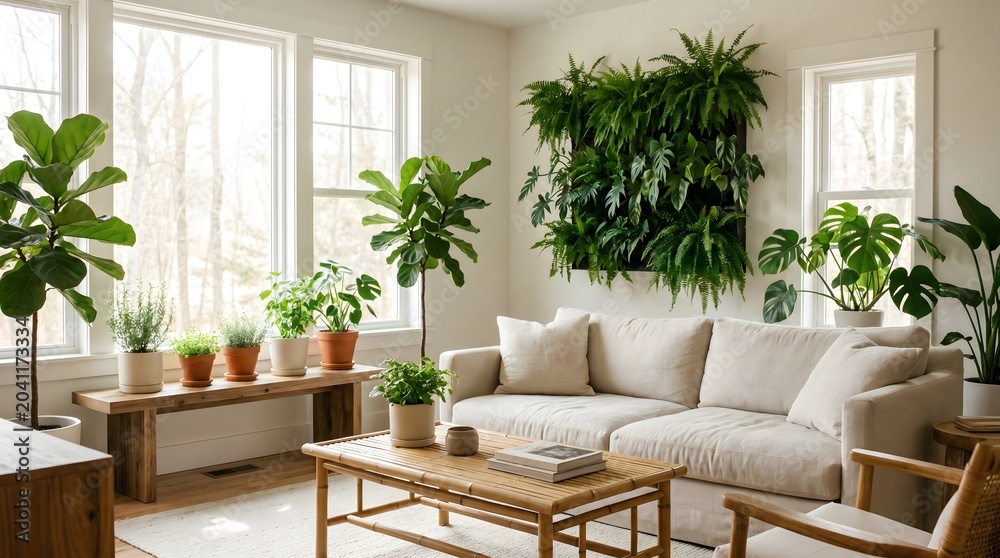 Fototapeta premium Sustainable eco friendly home interior with green plants