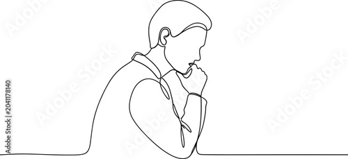 Canvastavla Man contemplating, single line drawing, thoughtful pose, minimalist art