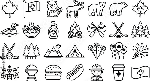 Canvas Print Canada Day Celebration Canadian Culture Patriotic Line Vector Icon Set