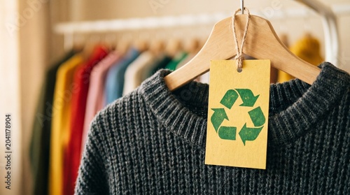 Sustainable Fashion | Grey Sweater with Recycling Symbol Tag