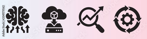 Modern flat design icons representing artificial intelligence cloud computing and continuous improvement concepts