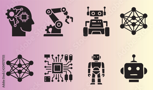 Modern collection of artificial intelligence and robotics icons perfect for tech presentations and digital innovation themes