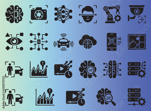 Modern collection of artificial intelligence and technology icons for digital innovation and automation concepts
