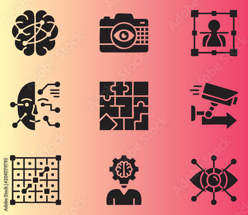 Modern flat design icons collection featuring artificial intelligence robotics and technology concepts in minimalist style