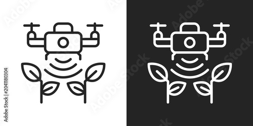 Drone Technology Icon In Black And White Line Style