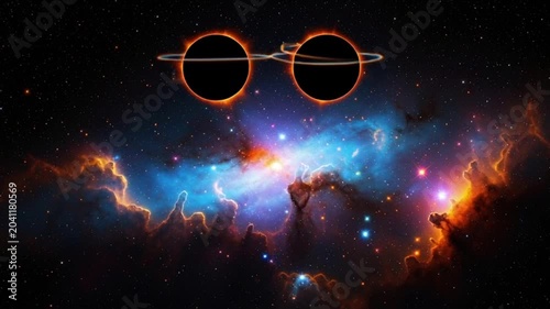 cosmic twin portals to futuristic galaxy with vibrant nebula and stardust effects