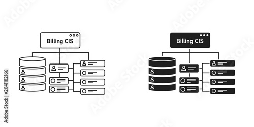 Tableau sur toile Billing CIS system diagram with database and user icons in flat design style on