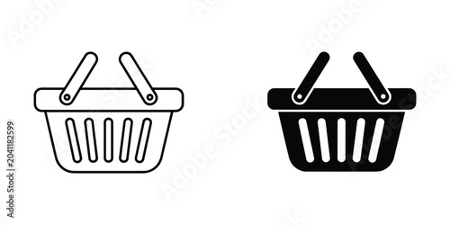 Shopping basket outline and filled icon on white background for retail concepts