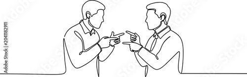 Foto Two men pointing fingers, one on one confrontation, business conflict, abstract line art