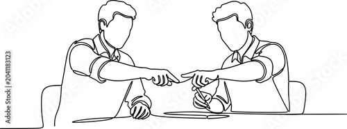 Bild auf Leinwand Two men pointing fingers at each other, minimal line art illustration, business