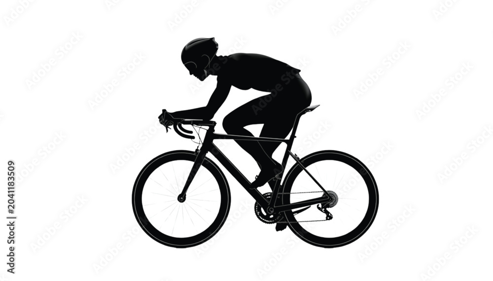 Obraz premium Cyclist silhouette maintains a high speed racing posture while pedaling on a lightweight road bicycle.