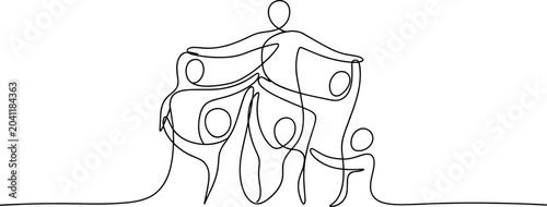 Bild auf Leinwand Continuous line drawing of a supportive family embracing, unity and togetherness concept