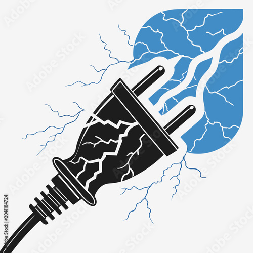 Electrical Plug Cracking with Lightning Bolt Energy Burst Power Disruption Concept Graphic Illustration