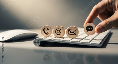 Hand Placing Wooden Block for Customer Support Hotline