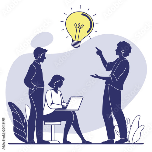 Team Brainstorming Session Generating Creative Ideas with Lightbulb Symbol Collaboration and Innovation Concept Flat Design