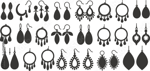 Obraz na płótnie Assortment of Elegant Earring Silhouettes in Rows jewelry accessory