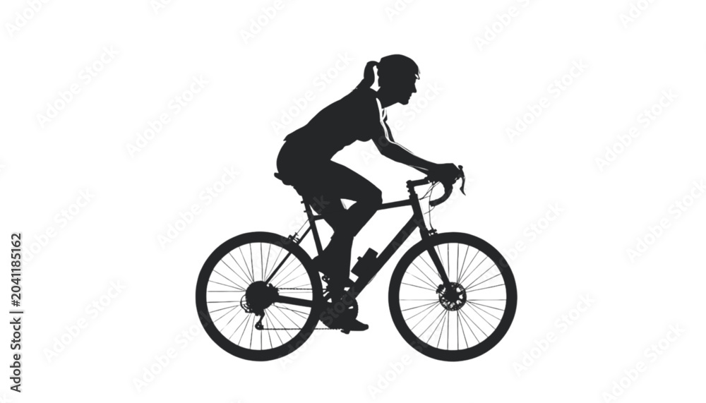 Obraz premium Woman rides a road bicycle in a side profile silhouette that emphasizes a healthy and active lifestyle.