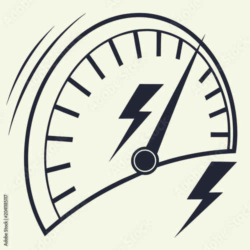 Speedometer Dial with Lightning Bolt Icon Indicating High Energy and Performance Minimalist Line Art Style