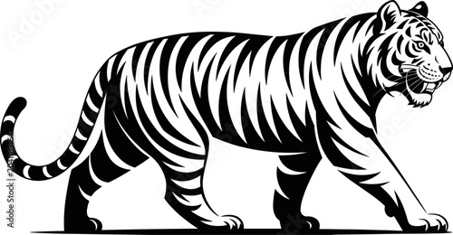 Photos Black and White Stylized Silhouette of a Walking Tiger with Stripes animal wildl