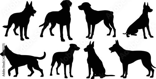 Canvas Print Black Silhouette Dog Breeds on White Background illustration untitled