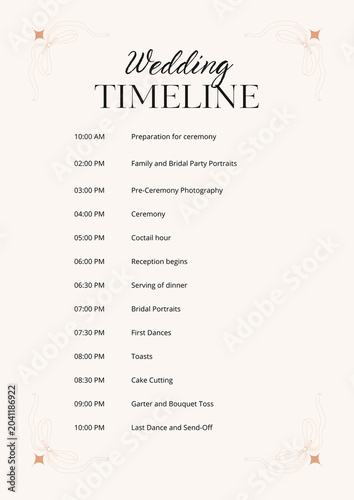 Minimalist Wedding Timeline Infographic with Elegant Script on Cream Background