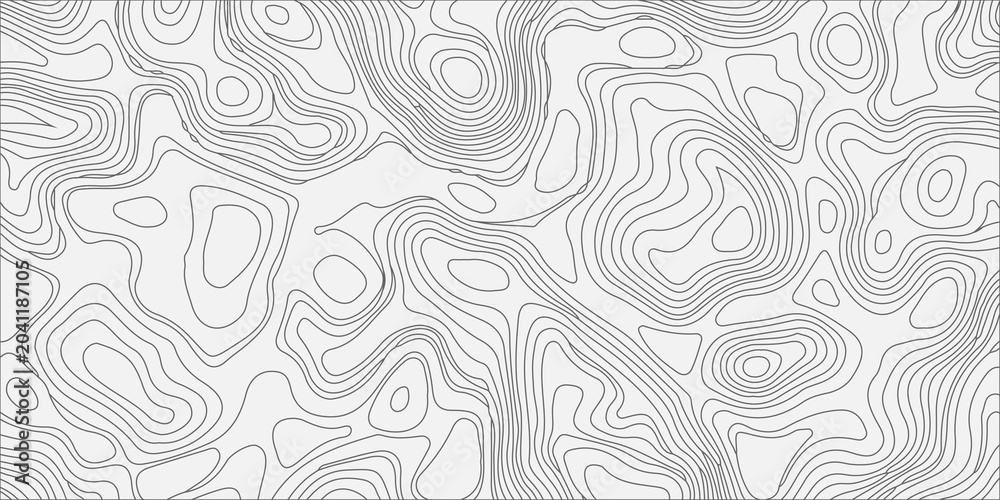 Fototapeta premium Abstract topographic map background with black contour lines on white texture for geographic cartography pattern design. A high-quality minimalist vector background, flowing topographic map lines
