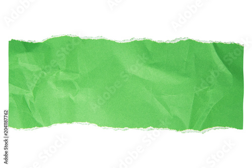 Green paper wrinkled poster templates, blank paper sheet. Green paper isolated on transparent background.

