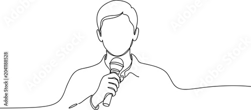 Tableau sur toile Minimalist line art of a man holding a microphone, speaker, announcer, presenter