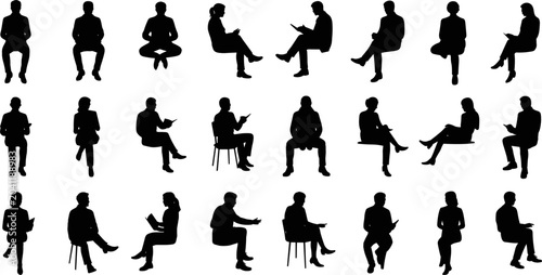 Silhouettes of People Sitting and Standing Reading Holding Books and Papers illustration untitled