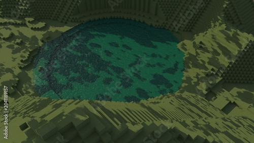 Voxel Desert Mountains with Canyon Terrain and Natural Vegetation