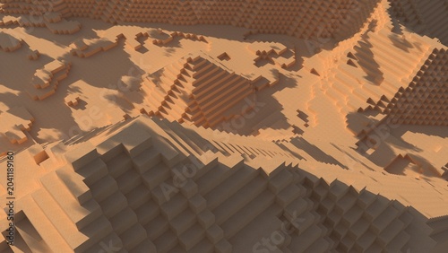 Voxel Desert Mountains with Canyon Terrain and Natural Vegetation