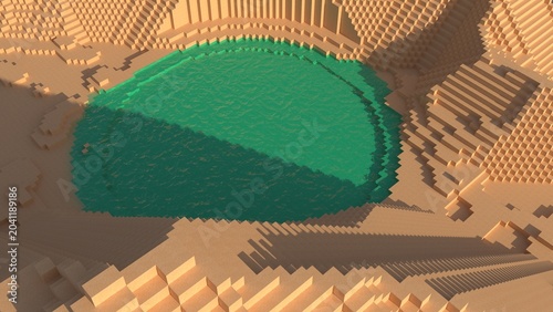 Voxel Desert Mountains with Canyon Terrain and Natural Vegetation