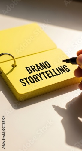 Brand Storytelling Concept Written on Yellow Notepad with Marker.