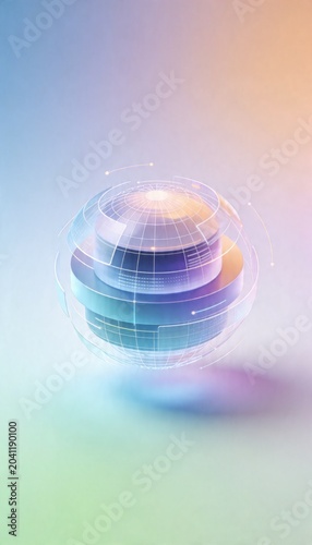 Abstract digital globe with glowing network lines and layers