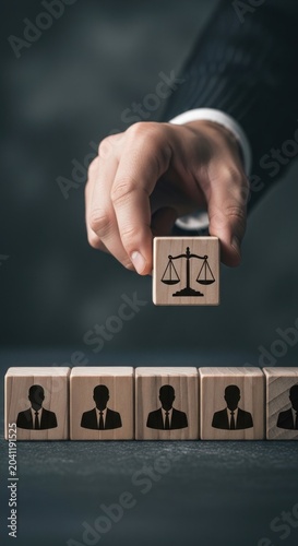 Lawyer Selecting Candidate for Legal Position with Justice Scale Symbol.