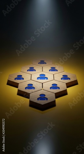 Teamwork and Collaboration Concept with Hexagonal Tiles and Human Icons.