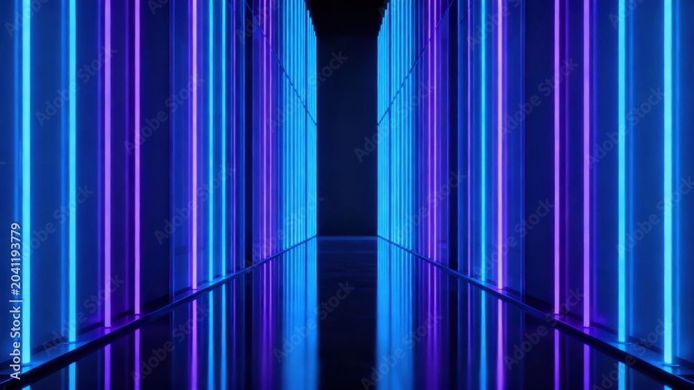 Obraz premium Neon light corridor with blue and purple glow