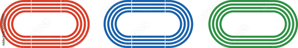 Obraz premium Running Track Vector Set – Red, Blue, and Green Athletics Stadium Top View Graphics