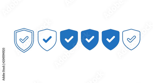 Obraz na płótnie Series of blue shield icons with checkmarks, signifying security and approval in