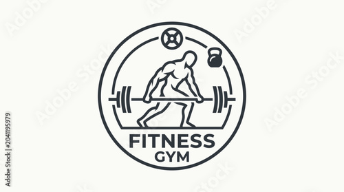 Bild auf Leinwand Fitness gym logo with weightlifter exercising.