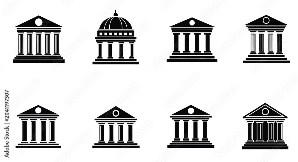Fototapeta premium classical building icons flat black icon architecture
