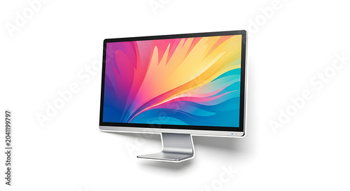 Computer monitor with colorful screen on white background transparent background